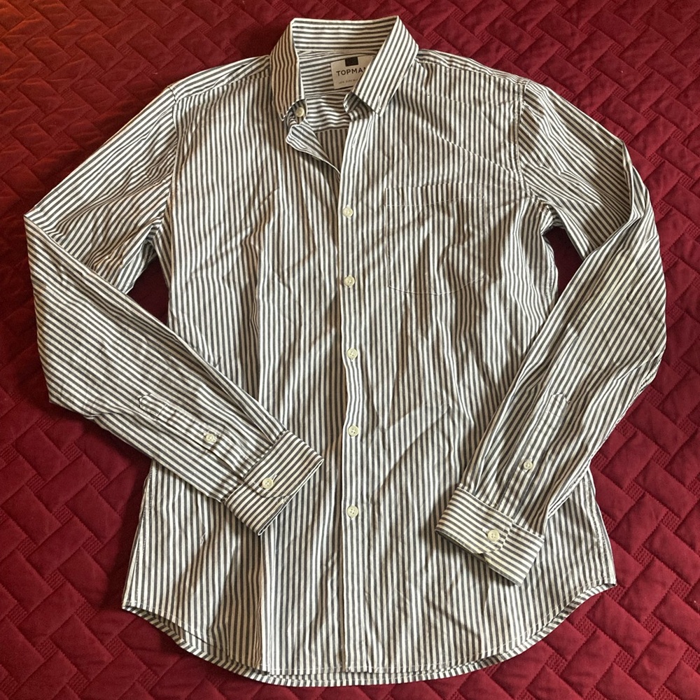 Men’s Topman Structured Striped Button-up Dress Shirt 👔